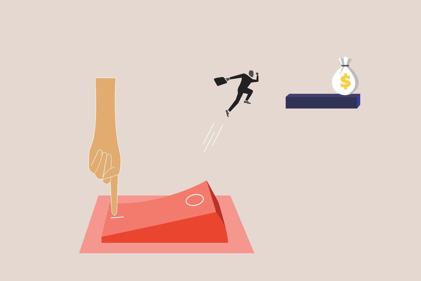 Business teamwork jumping to reach the dollar currency hanging in the sky. concept of Financial goal, income, salary and career path vector