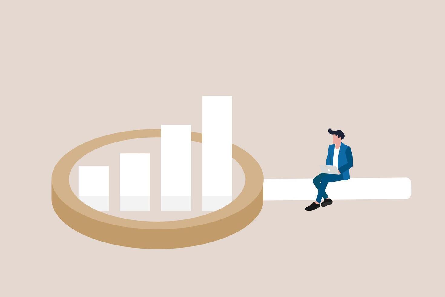Businessman look at magnify market data chart and graph. concept Market research, marketing or advertising survey to launch product, competitors research or social media report vector