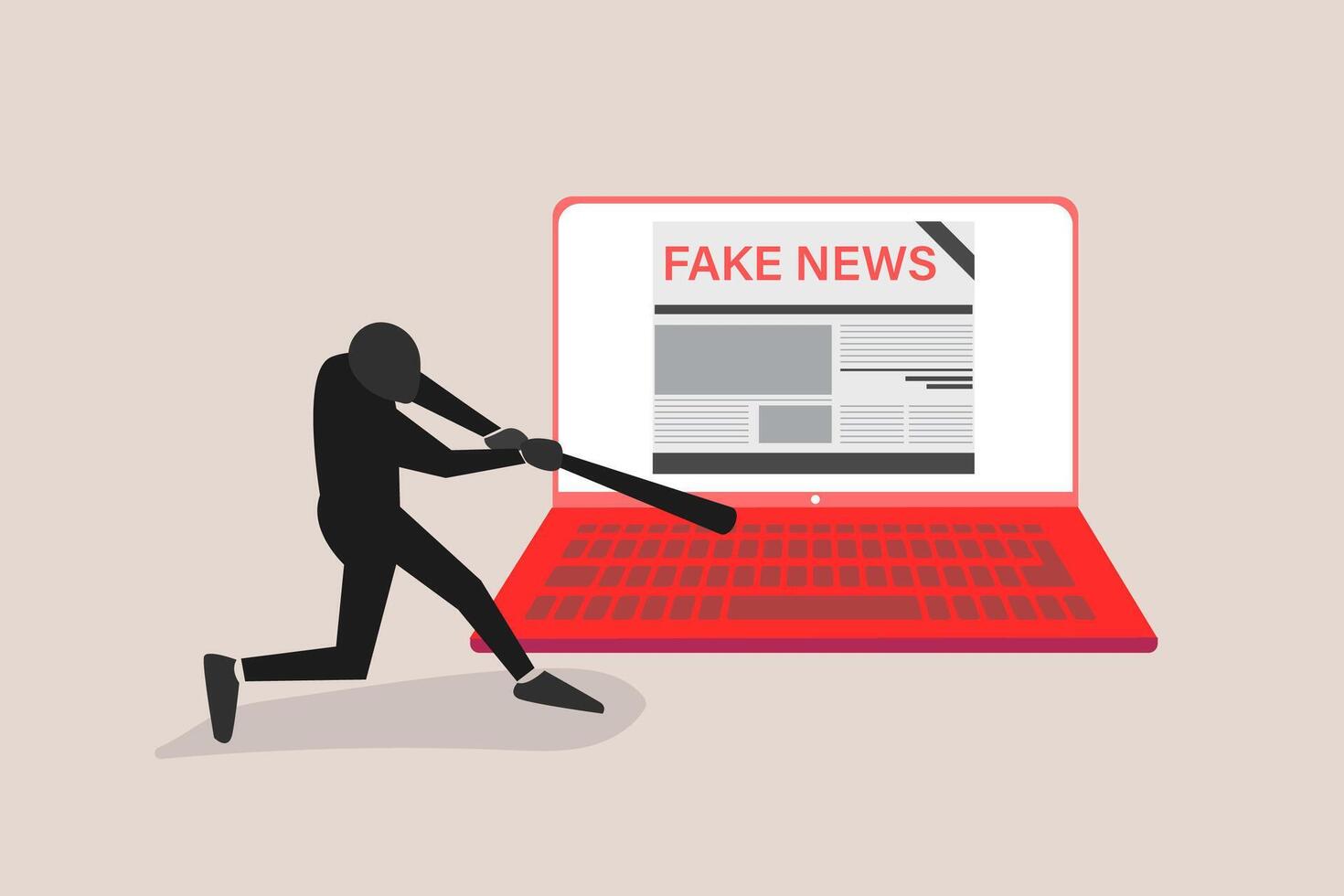 Angry man breaks TV with baseball stick. concept of Disbelief in fake news, Hoax, propaganda in social media vector