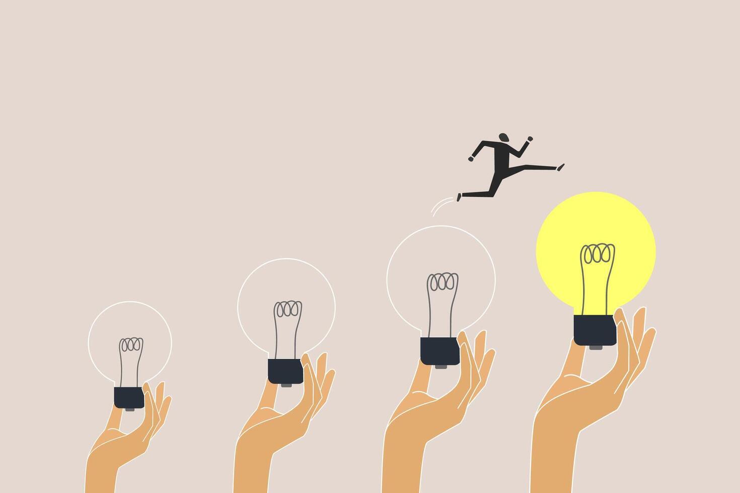 Businessman jumping on bigger lightbulb, successfully. concept of goal, achievement, advancement in career or business growth concept. Aspiration and motivation vector