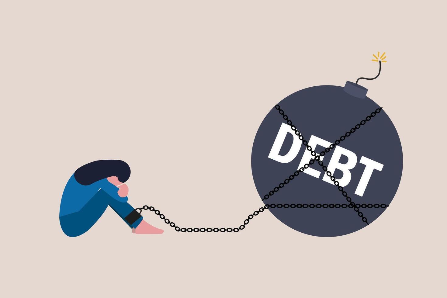 Woman with overdue bill payment chained with debt burden. concept of Debt, crisis, overspending, recession, and bankruptcy vector