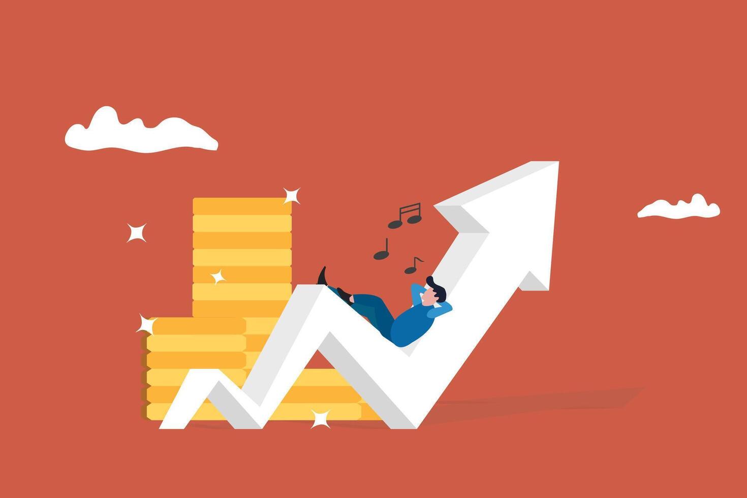 Businessman investor relax on growing graph. concept of Success investment, growing profit, and trading vector