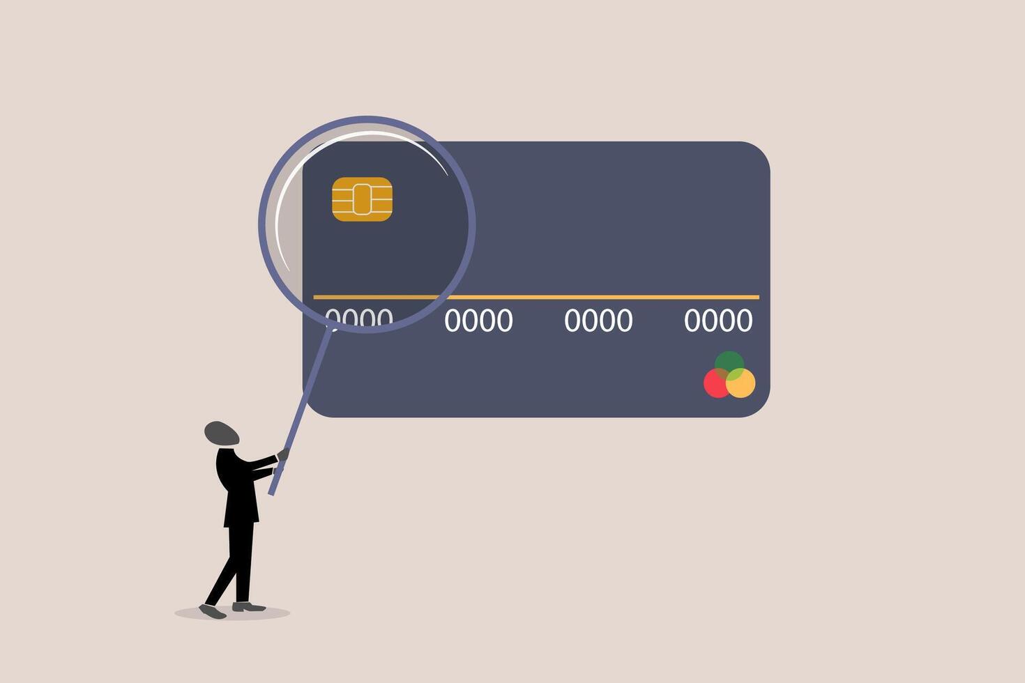 Learning e-commerce bank paying with magnifier. concept of Searching online payment e money transaction with credit card vector