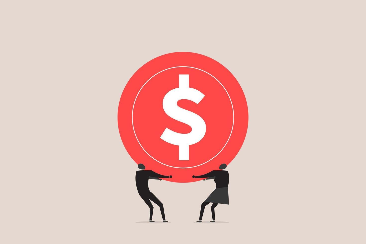 Businessman and business woman with business income and profits lifting dollar coin celebrating financial success and profitable company. concept of Economy and finances vector