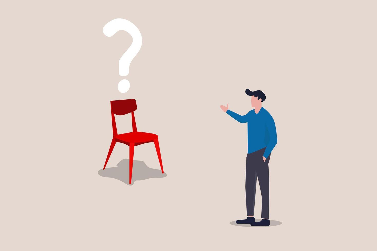 Businessman looking for with office chair question mark. Symbol of vacancies, job offers, career development, job advertisement. Eps10 illustration vector