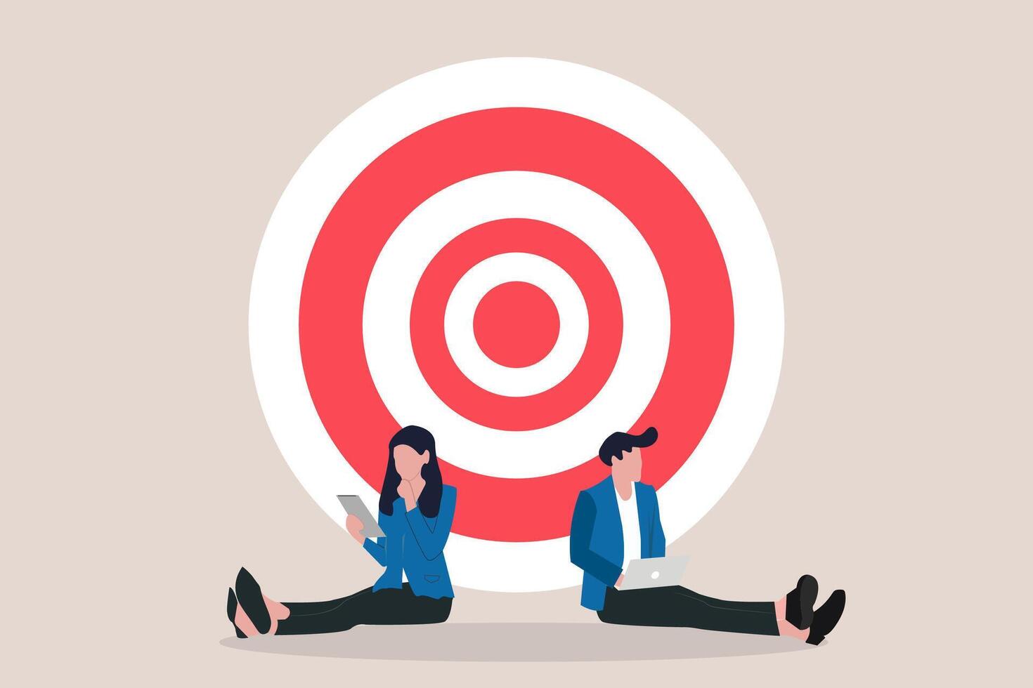 Business people sitting side target. concept of Search for business target or goal, opportunity, mission to achieve, discover purpose or find strategy vector