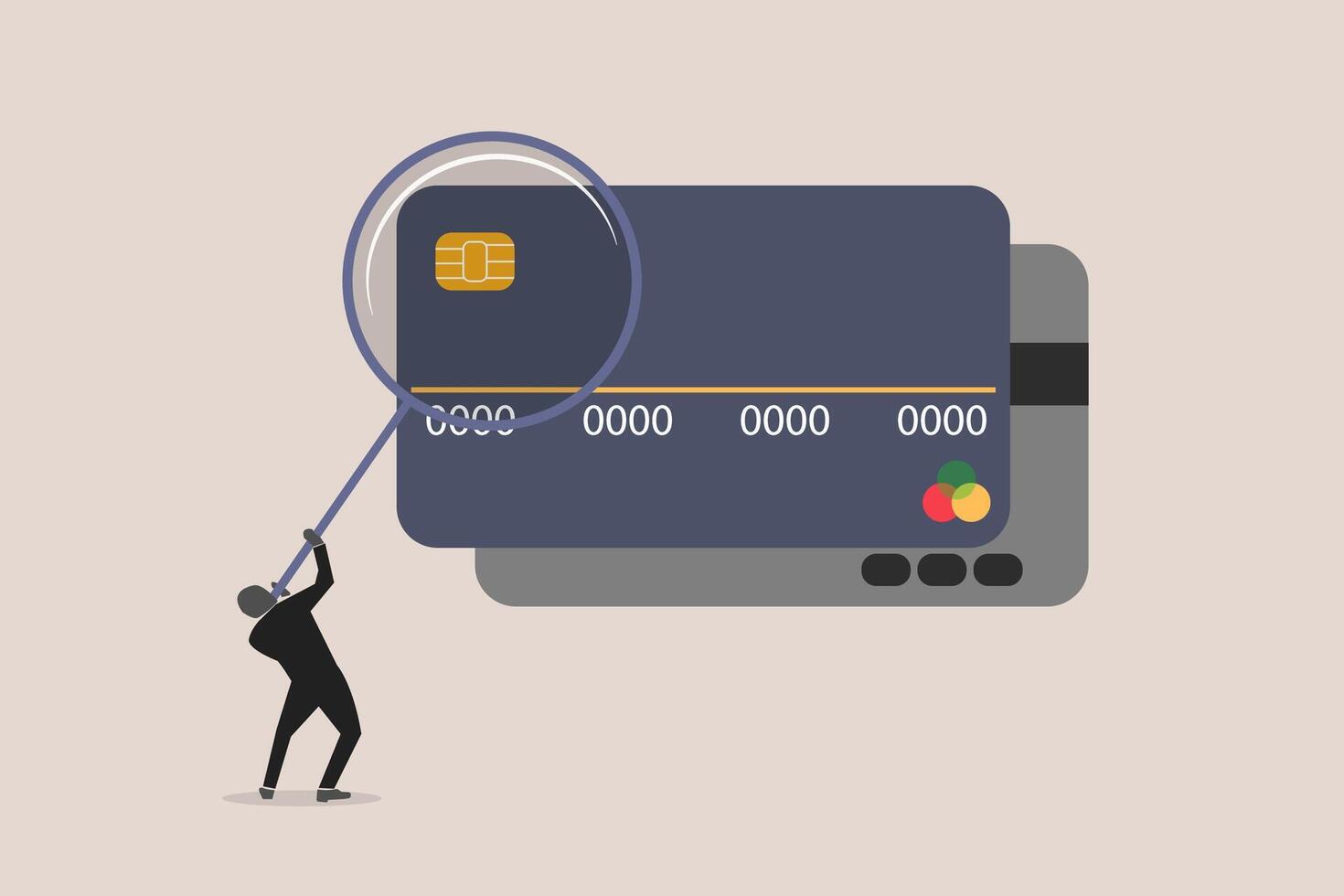 Learning e-commerce bank paying with magnifier. concept of Searching online payment e money transaction with credit card vector