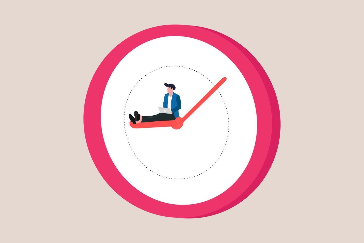 Businessman using gadget sitting on clock. concept working late night with deadline on work vector