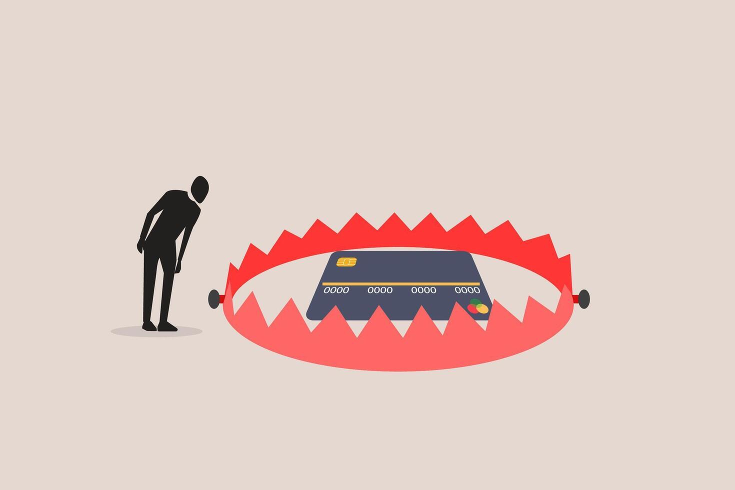 Businessman look credit pitfall or mouse trap. concept of Financial money trap, risk in investment, ponzi scheme or business pitfall vector