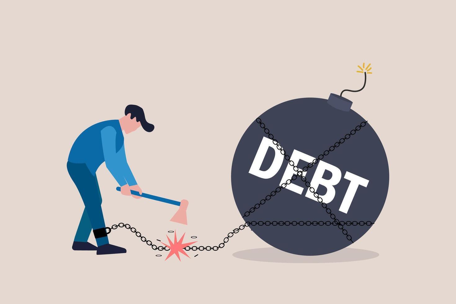 Businessman cut the chain and free himself from debt metal ball. concept of Financial freedom vector