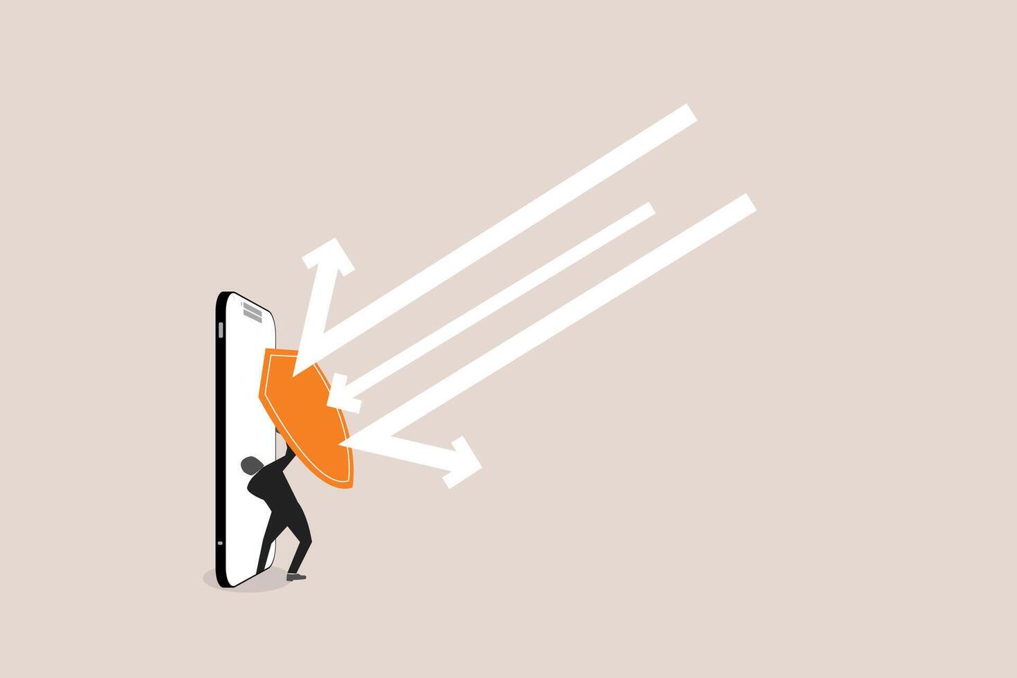 Businessman hold shield on mobile phone protect cyber attack. concept of security, safety computer network, protect online, and digital privacy vector