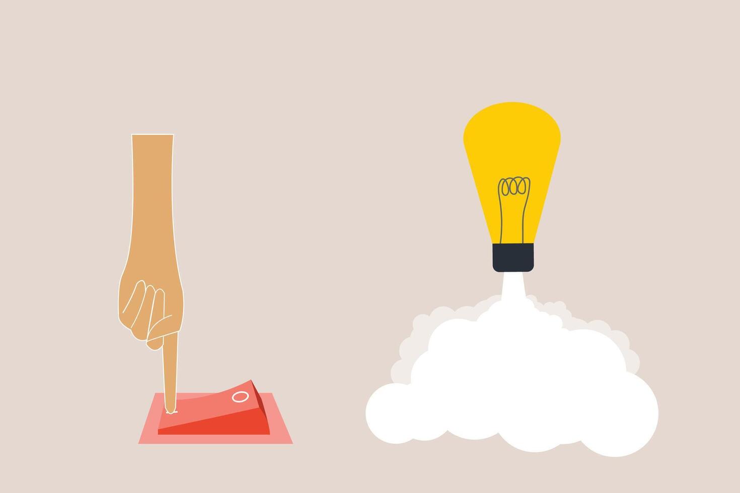 Businessman push switch for launch lightbulb. concept of Business objective, goal and resolution for success, idea, and opportunity vector