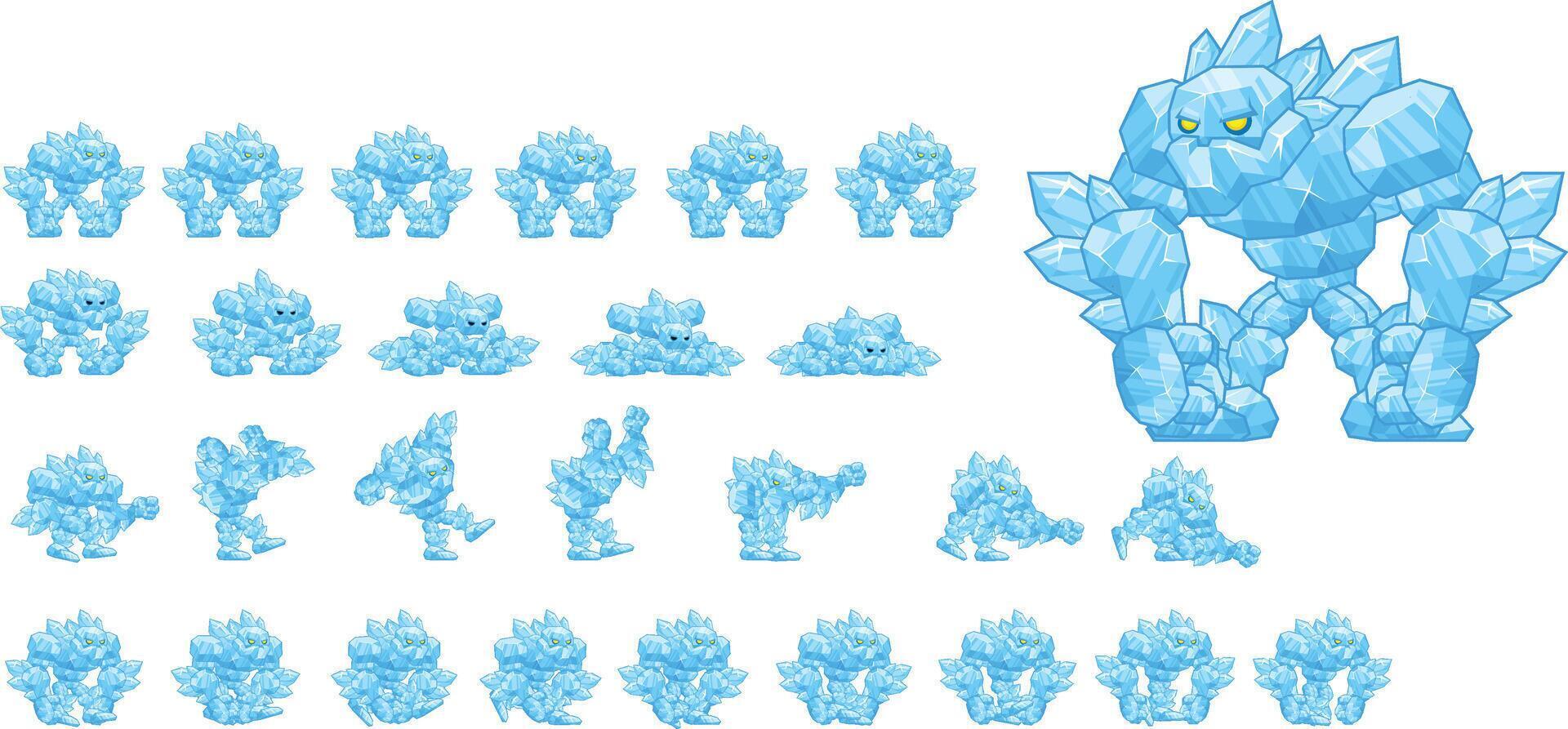 Ice Golem Fantasy RPG Animated Game Character Sprite vector