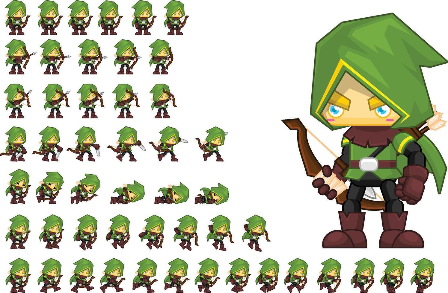 Archer Fantasy RPG Animated Game Character Sprite vector