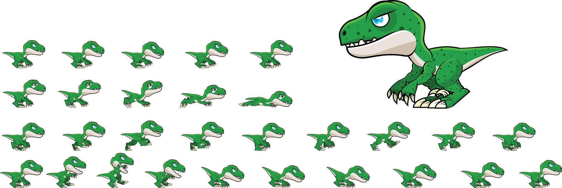 Raptor Animated Dinosaur Game Character Sprite vector