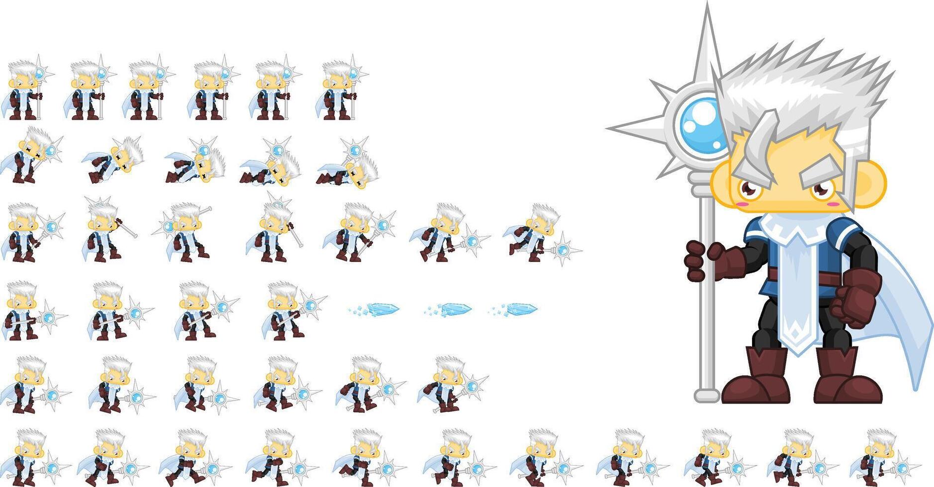 Ice Wizard Fantasy RPG Animated Game Character Sprite vector