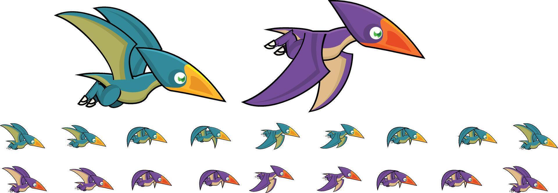 Pteranodon Animated Dinosaur Game Character Sprite vector