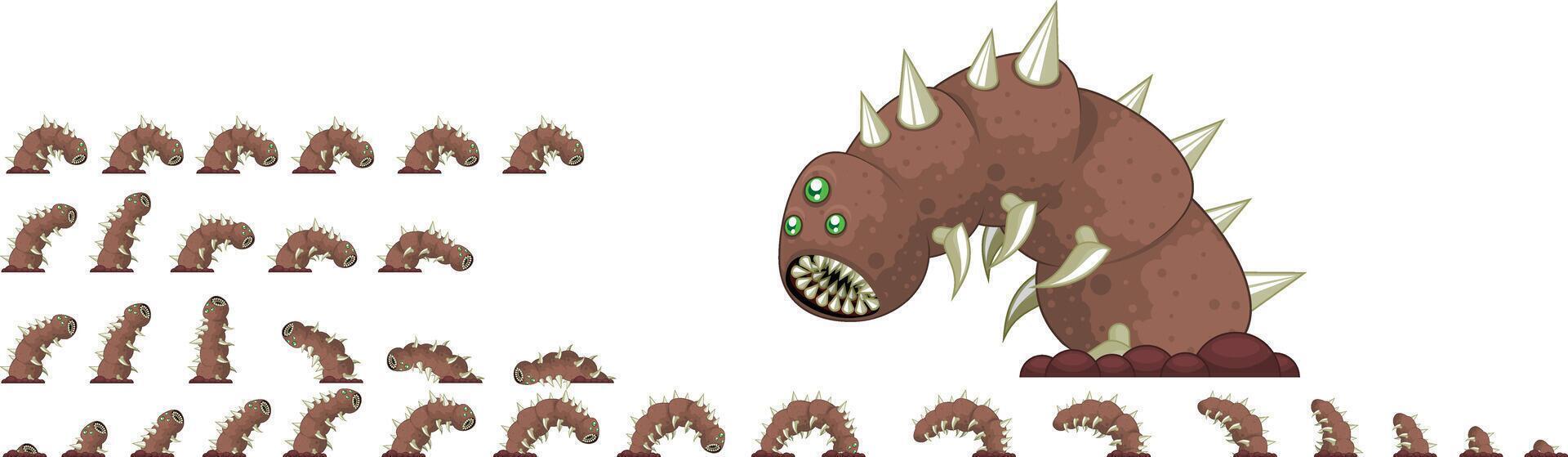 Worm Monster Animated Game Character Sprite vector