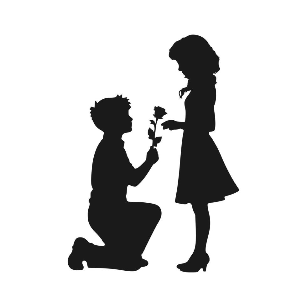 Love in Shadows Man Offering Rose Silhouette vector