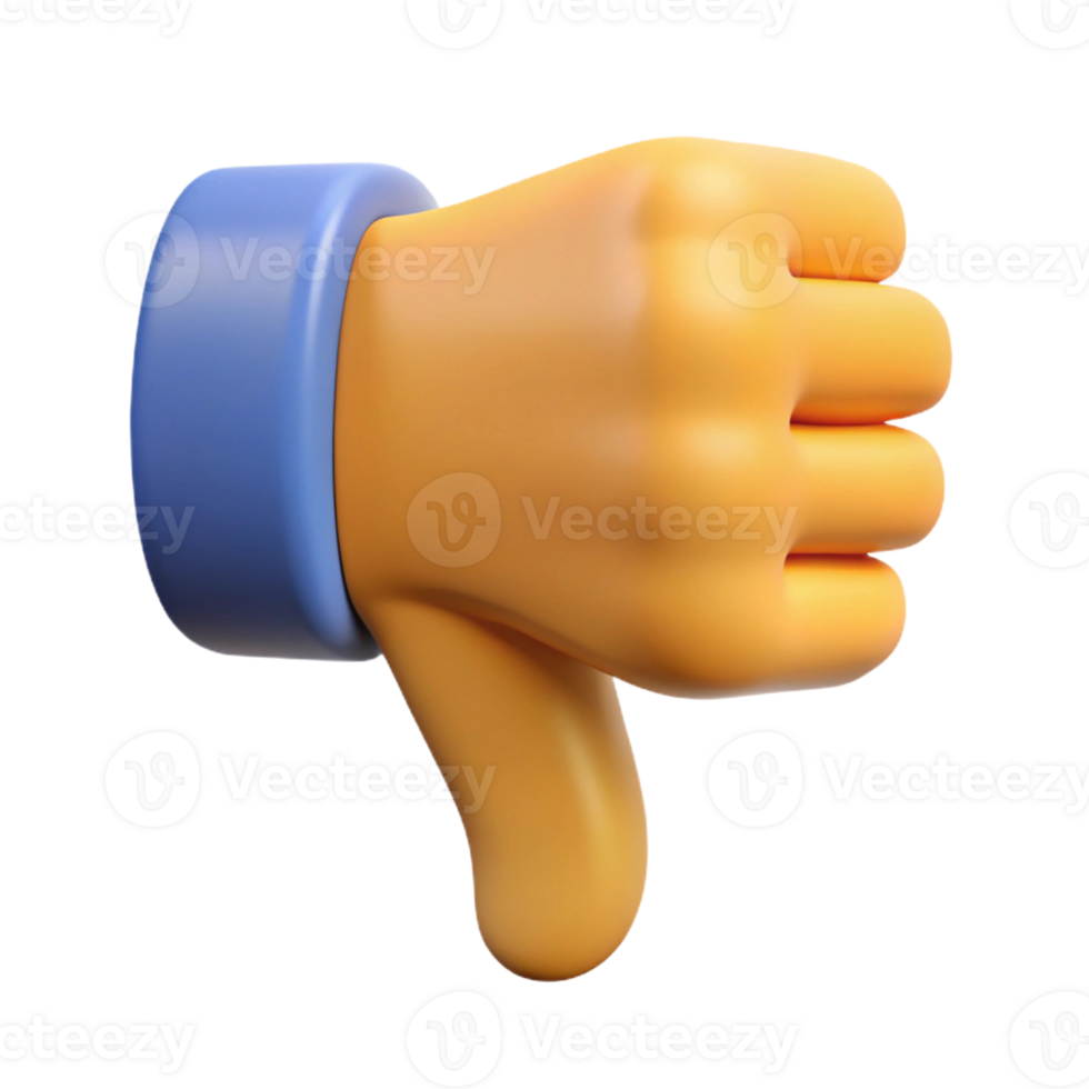 3D Render of a Cartoon Thumbs Down Gesture png