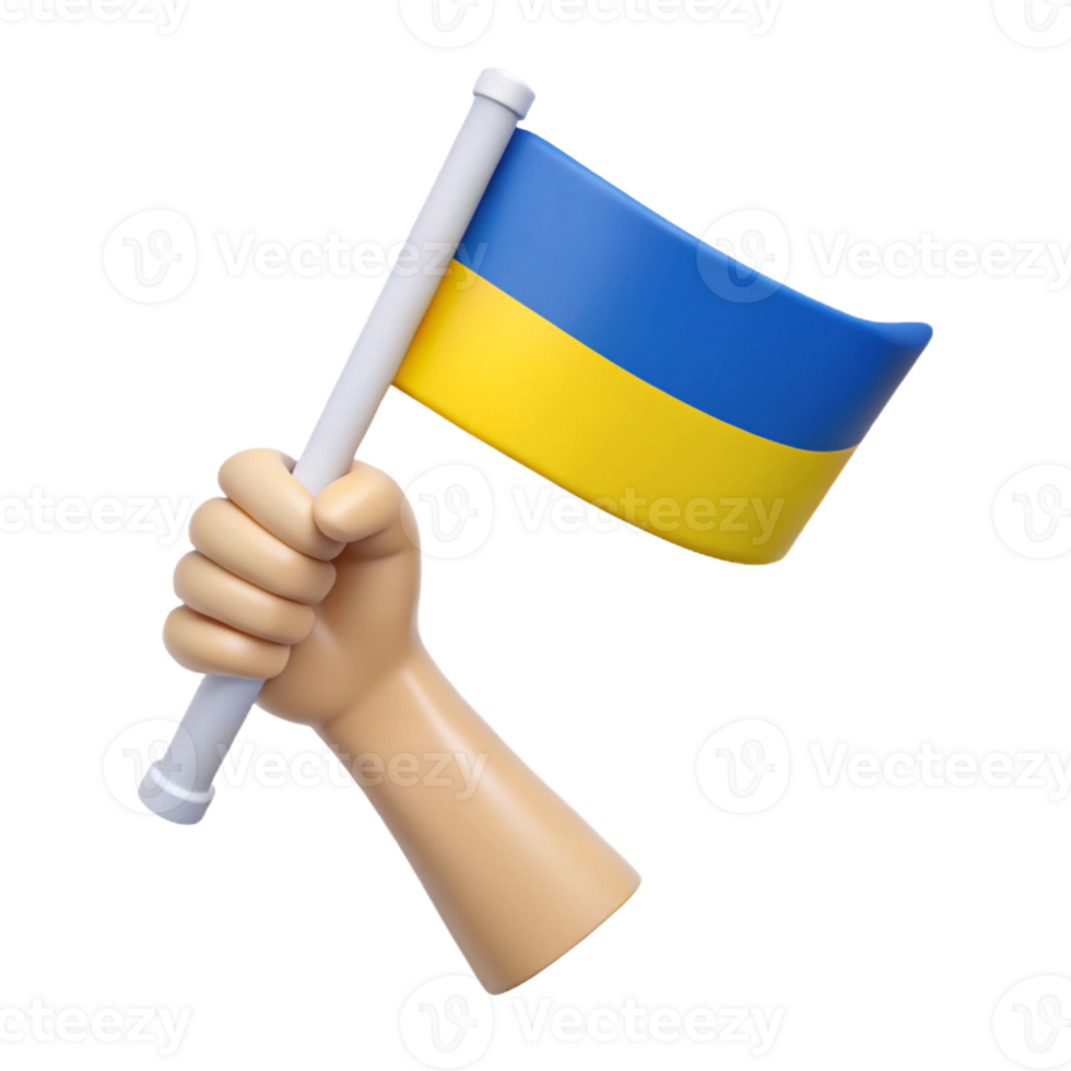 3D Render of a Hand Holding a Ukrainian Flag png