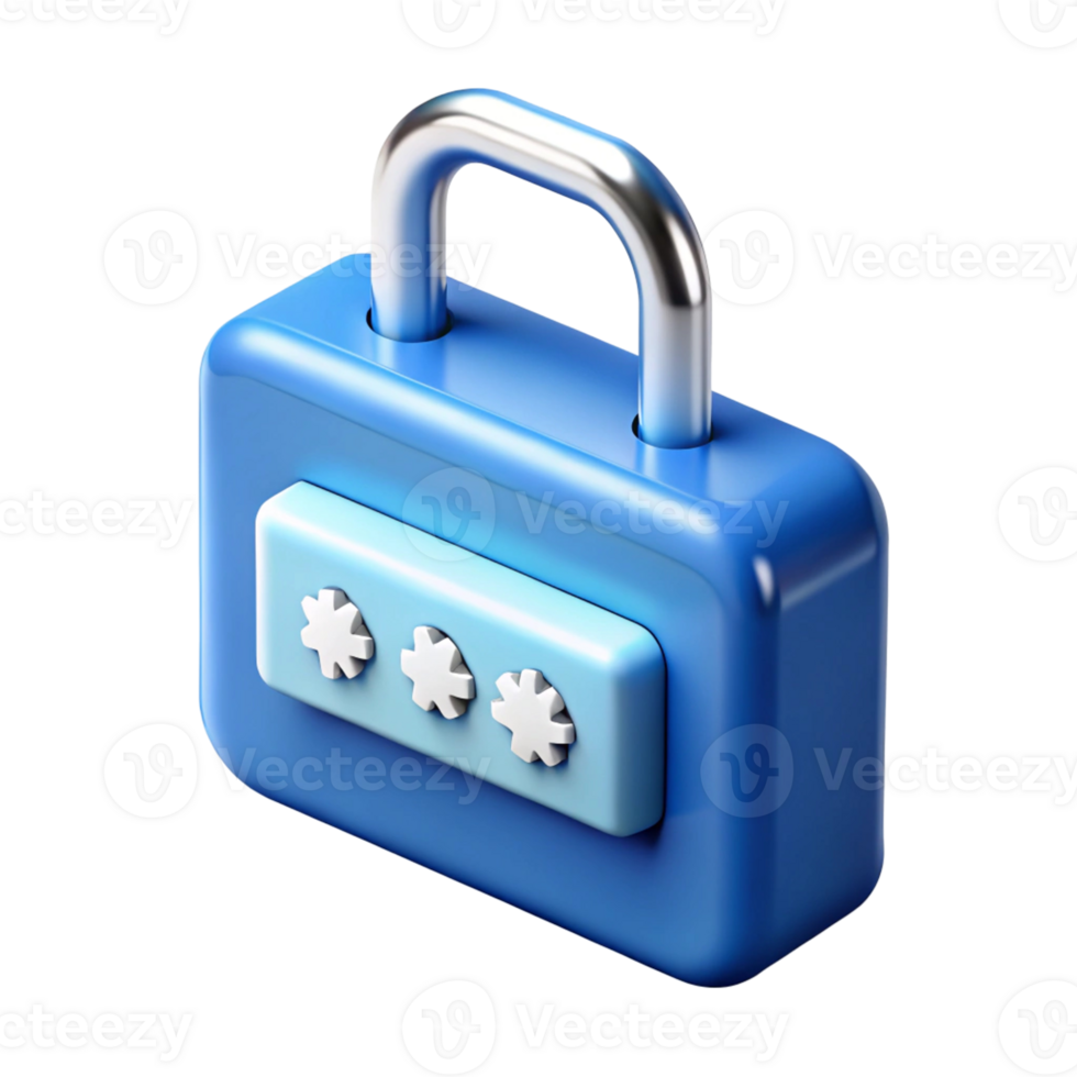 3D Render of a Blue Combination Padlock Icon png