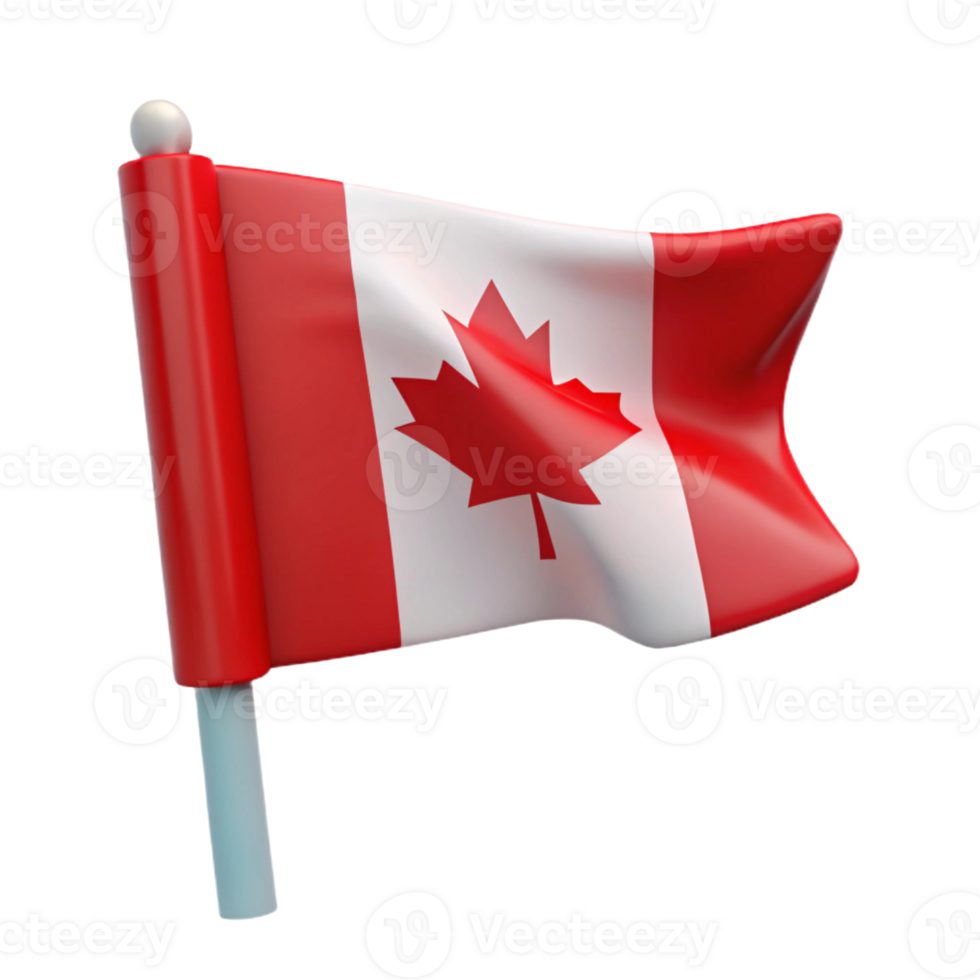 Waving Canadian Flag on a Small Desk Flagpole - png