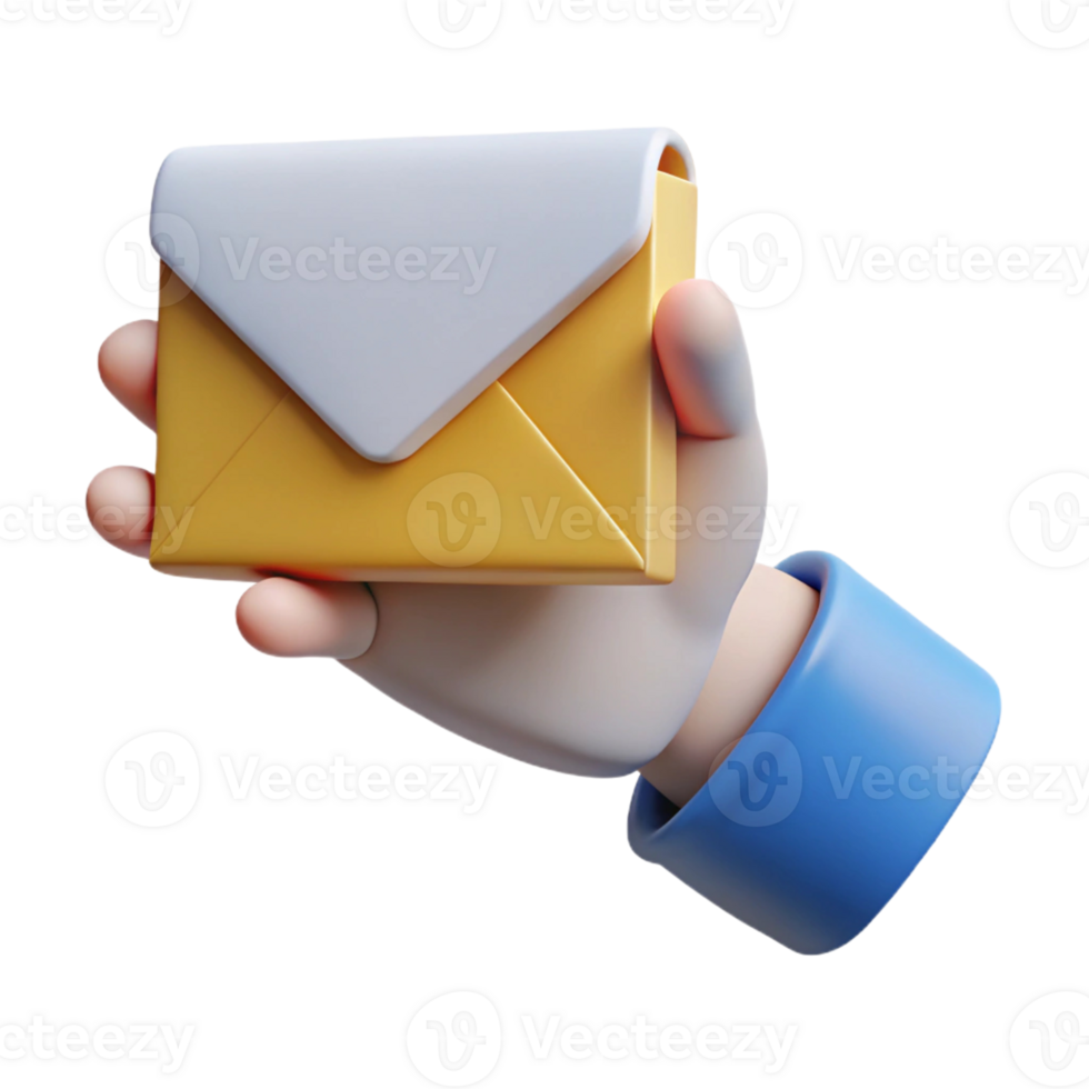 3D Render of Hand Holding a Yellow Envelope png
