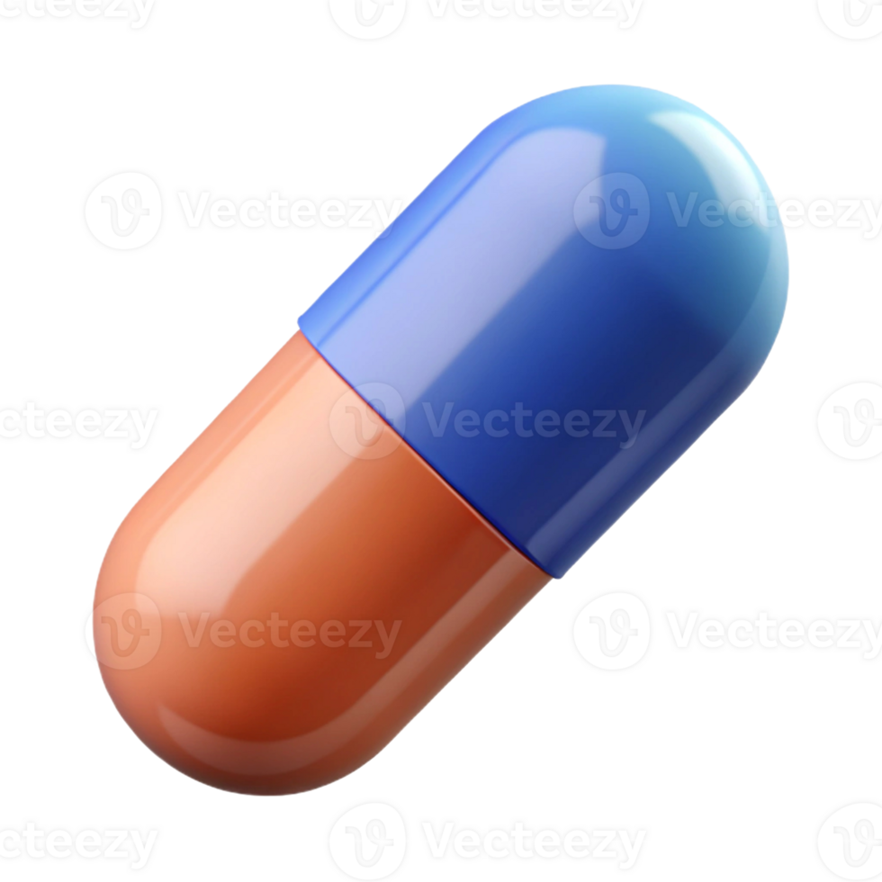 Blue and Orange Capsule Pill - 3D Render png