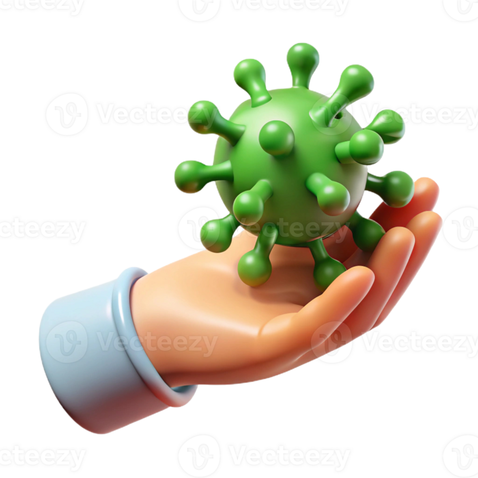 3D Render of a Hand Holding a Coronavirus Particle png