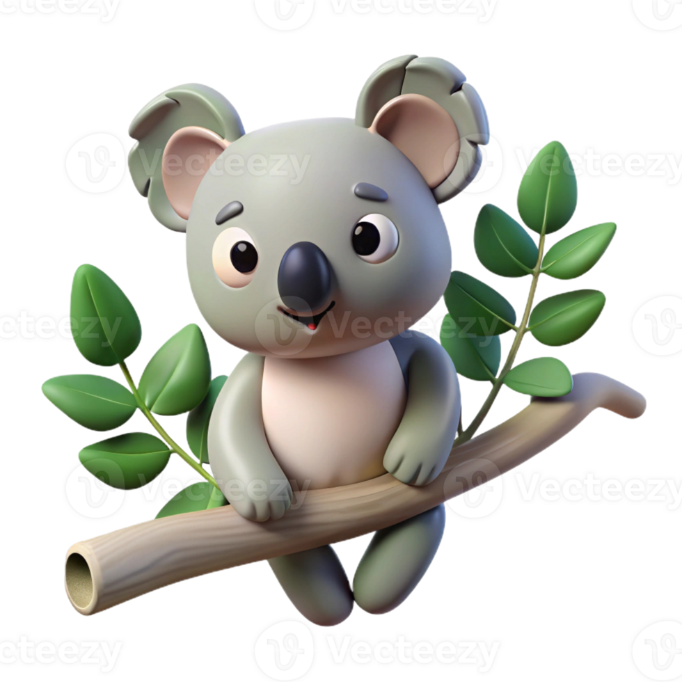 Adorable 3D Render of a Koala on a Branch png