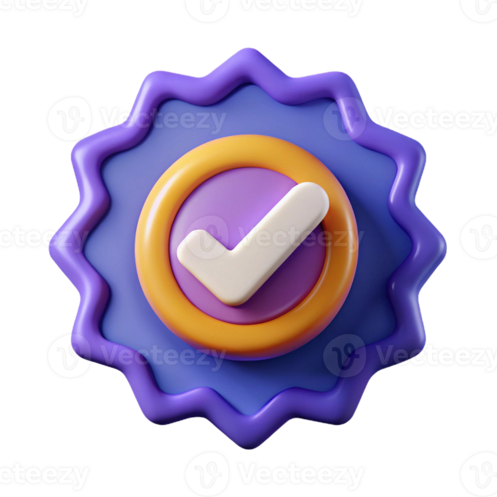 3D Render of a Purple and Orange Checkmark Badge png