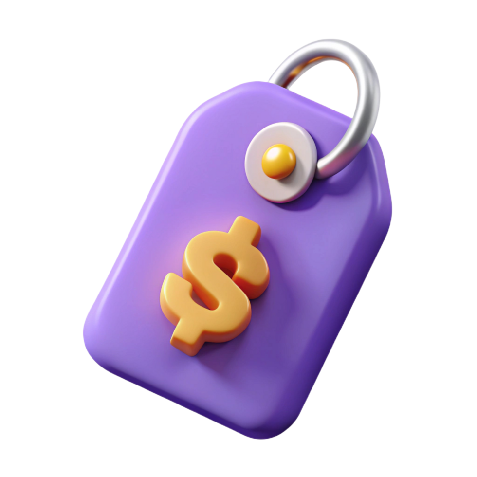 3D Render of a Purple Price Tag with a Dollar Sign png