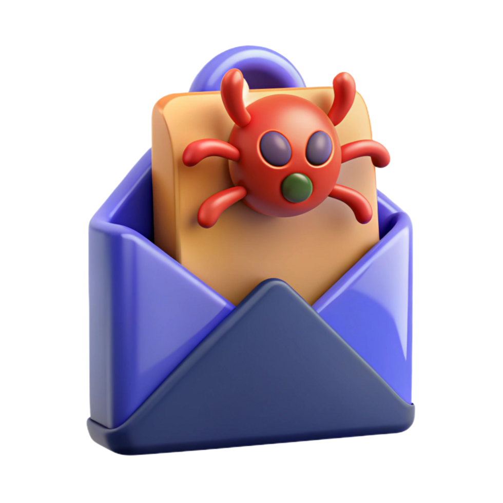 3D Render of a Cute Cartoon Spider in an Envelope png