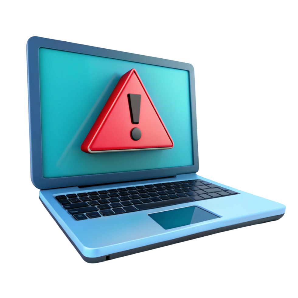 Laptop Screen Displaying a Red Warning Triangle png
