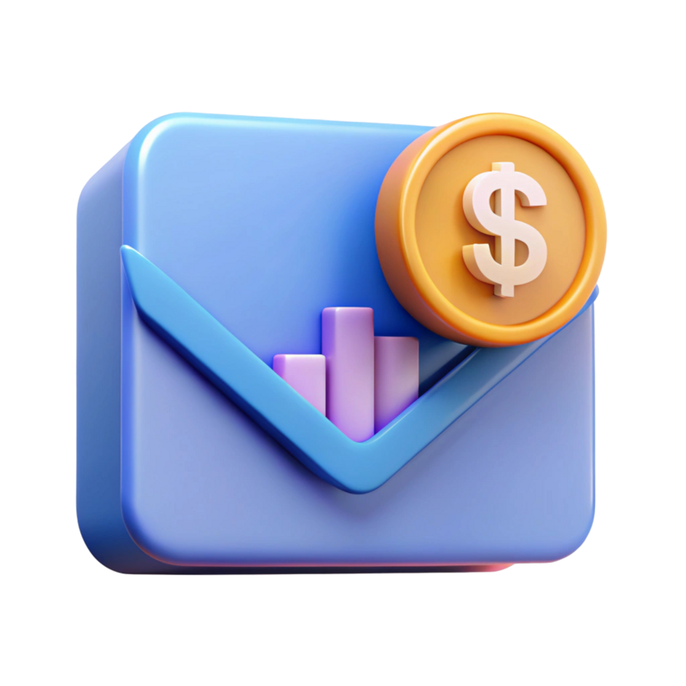 3D Render of Email Icon with Rising Graph png