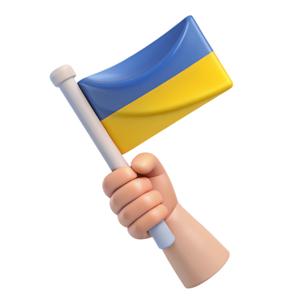3D Render of a Hand Holding a Ukrainian Flag png