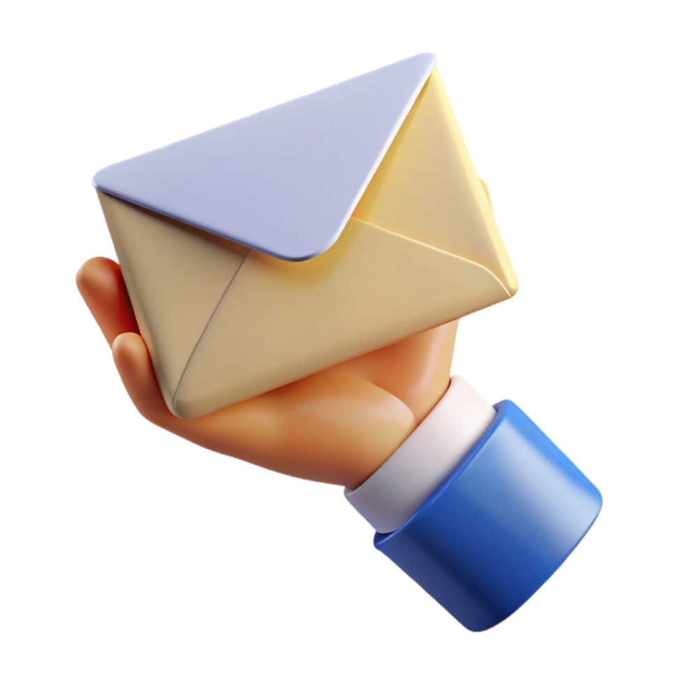 3D Render of Hand Holding a Yellow Envelope png