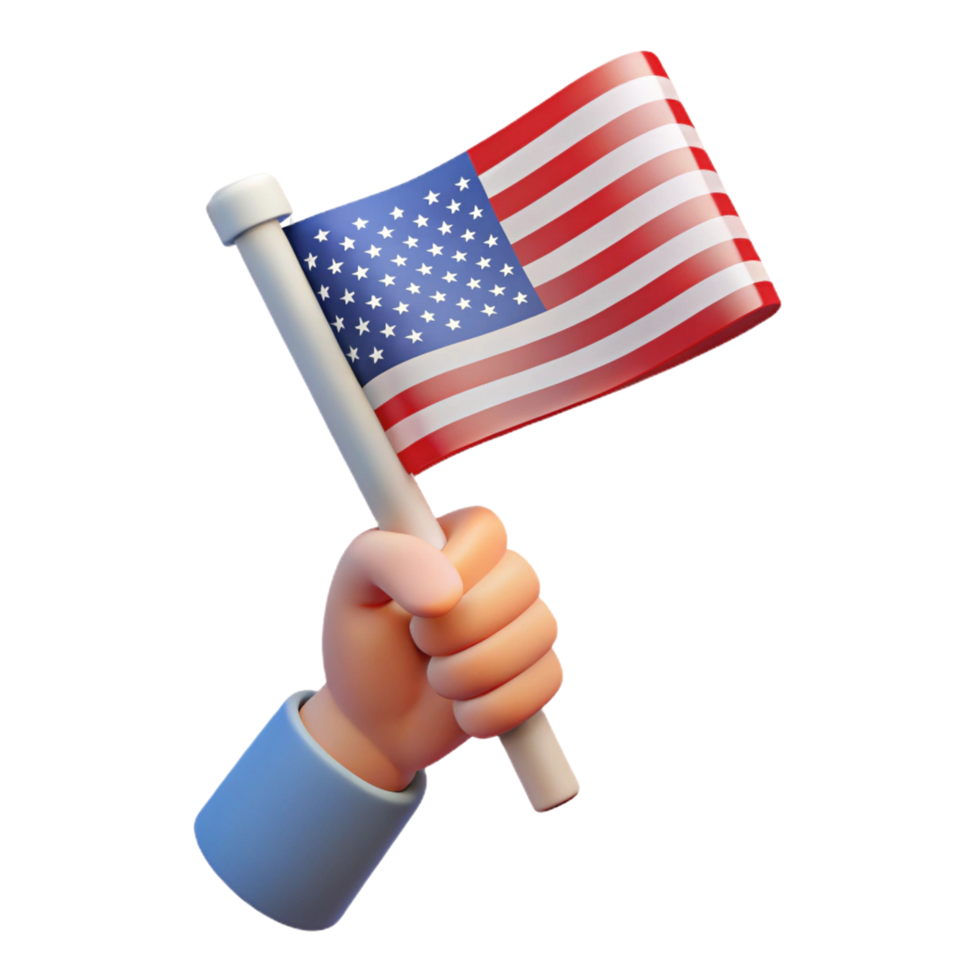 3D Cartoon Hand Holding American Flag png