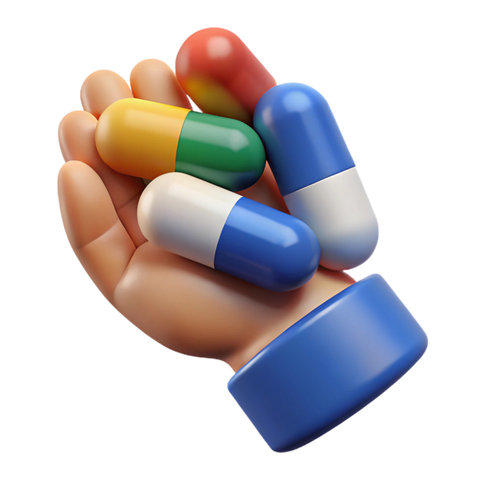 Hand Holding Colorful Capsules 3D Render png
