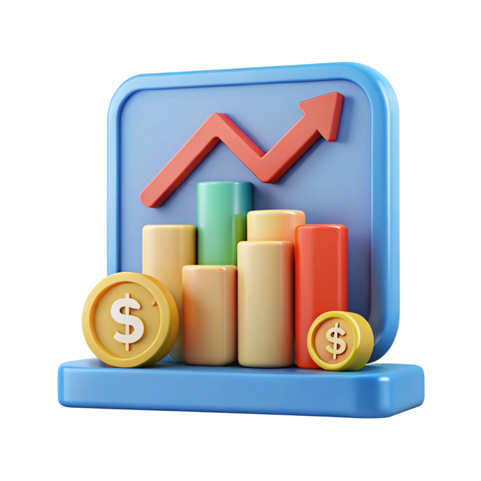 3D Render of Upward Trending Bar Graph with png