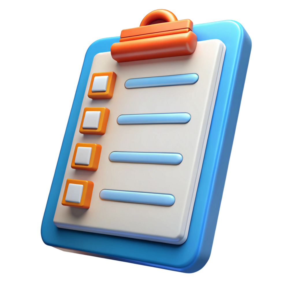 3D Render of a Checklist Clipboard App Icon png