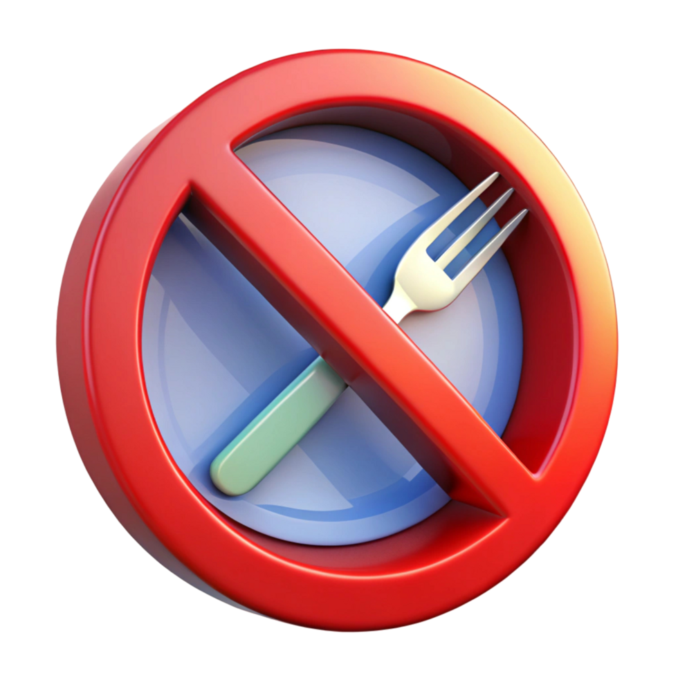 3D Red No Food Sign with Fork and Plate - Dietary png