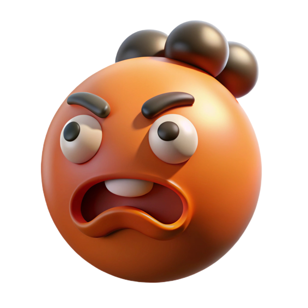 3D Render of an Angry Orange Emoticon with png