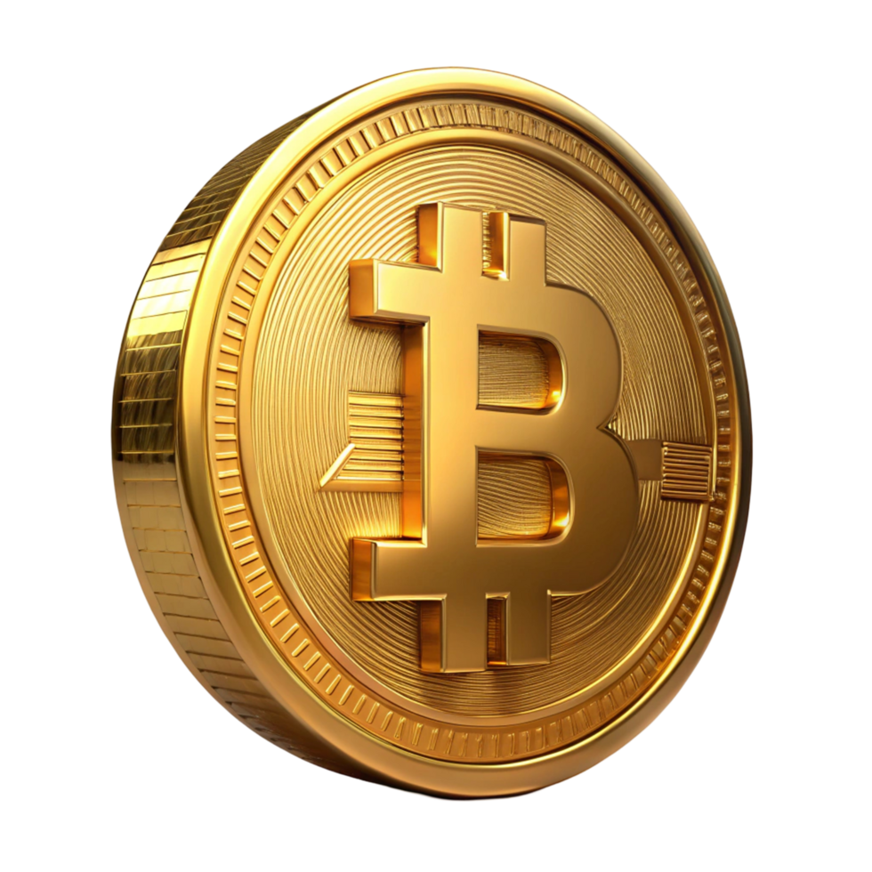 3D Render of a Golden Bitcoin Cryptocurrency Coin png