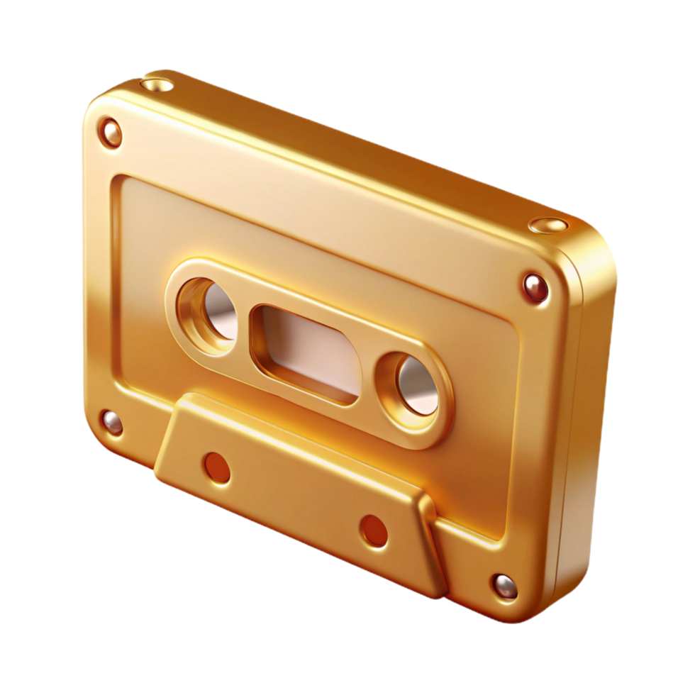 Golden Cassette Tape Retro Music Nostalgia, 3D png