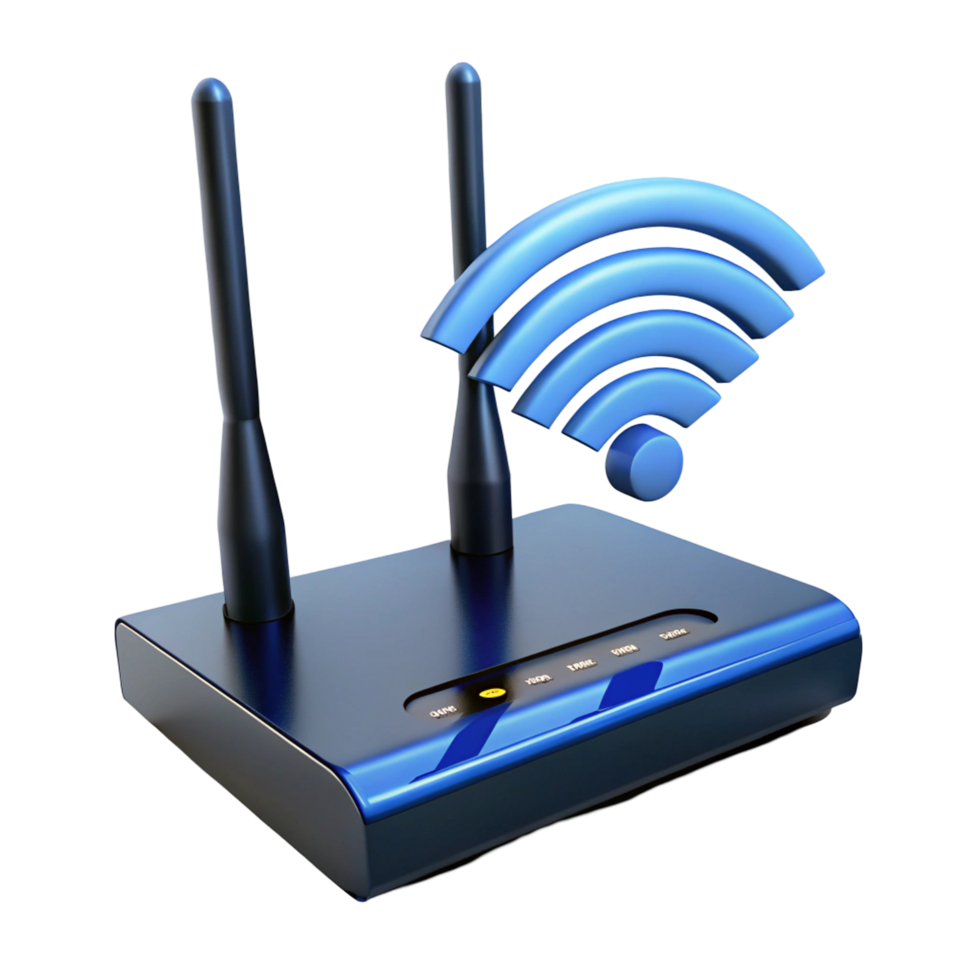 Modern Wireless Router with Wifi Signal Icon - png