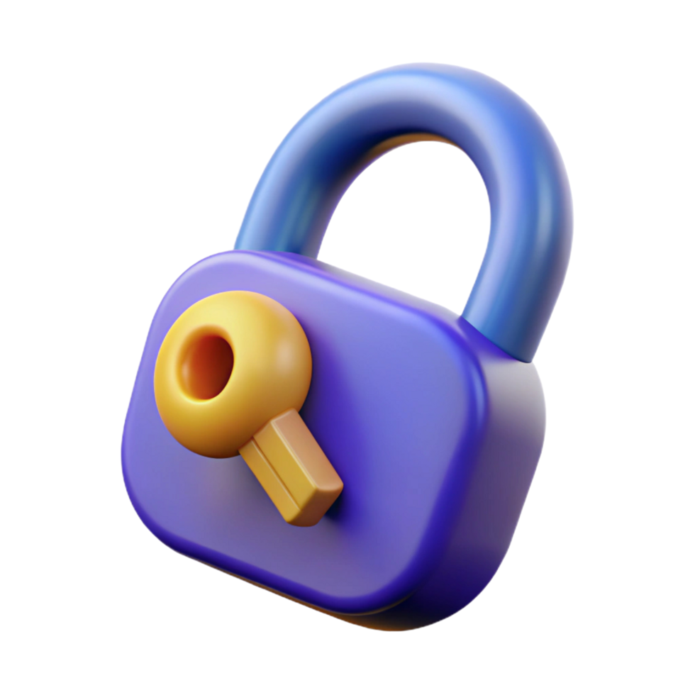 3D Render of a Cartoon Padlock with Key png