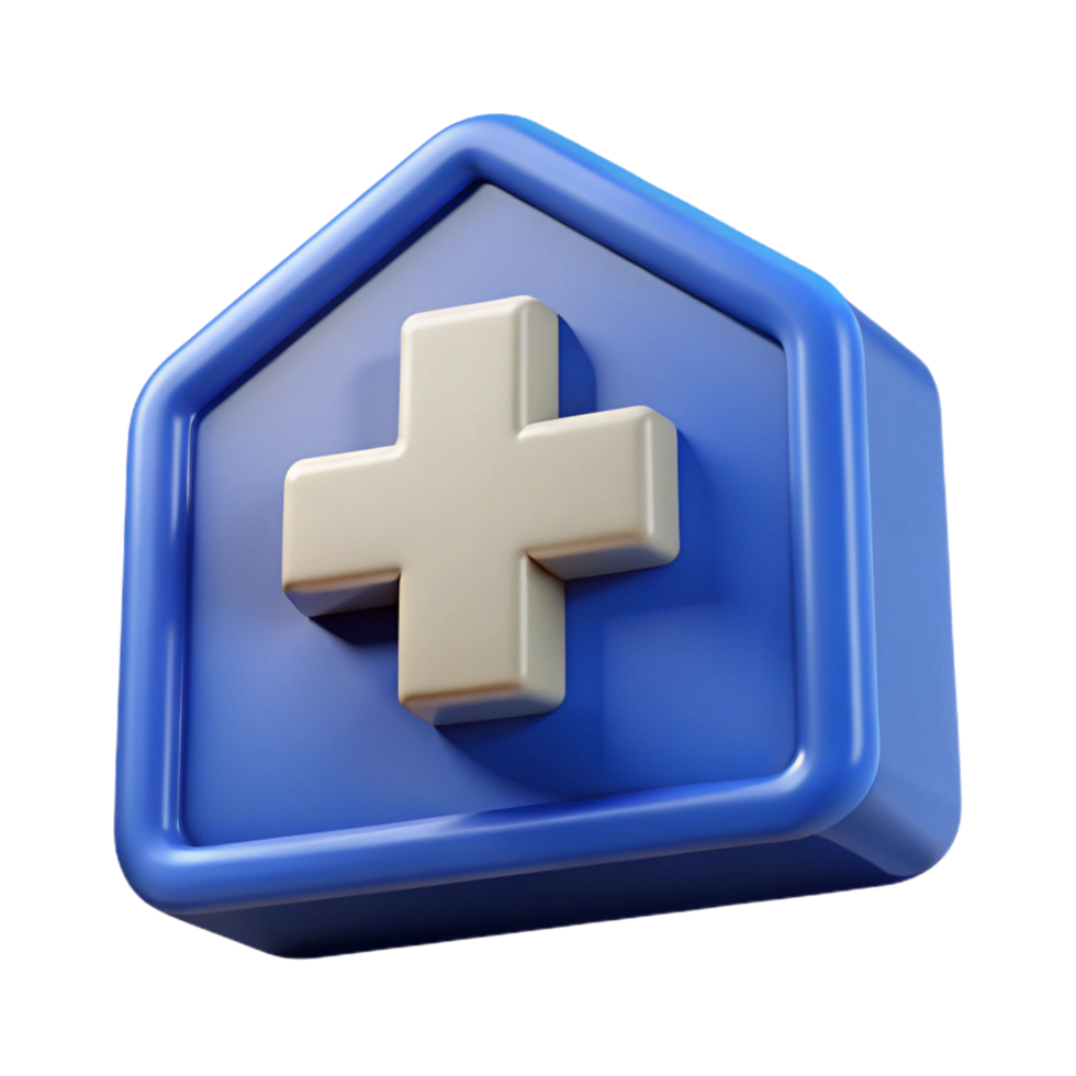 3D Render of a Blue Medical Icon House Shape png