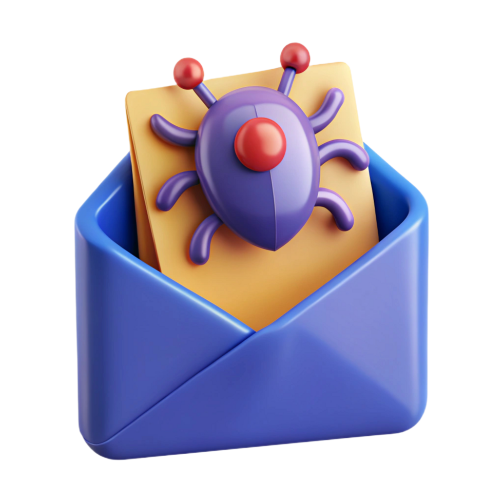 3D Render of a Bug Icon in an Email Envelope png
